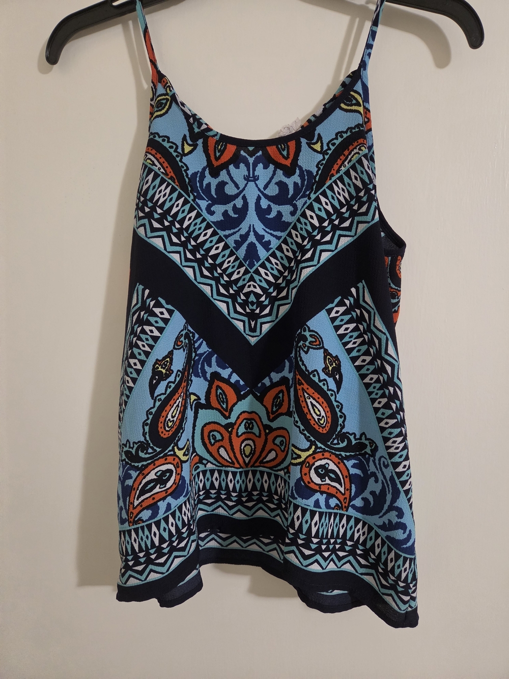 Sweet Wanderer Blue Paisley Print Camisole with Orange Accents